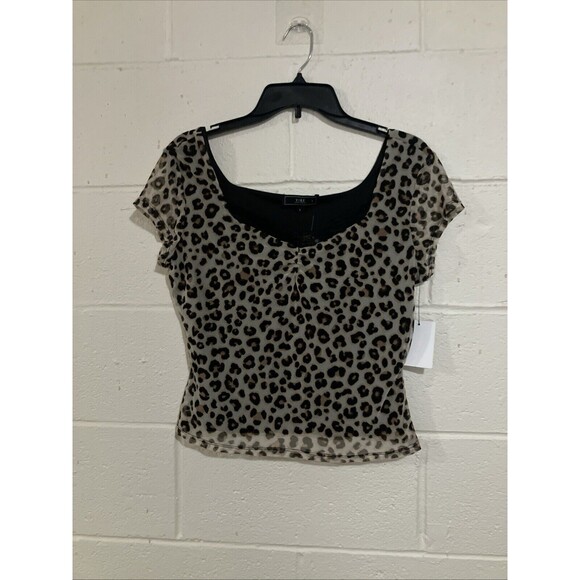 VIBE Animal Print Lace Trimmed Women’s Short Sleeve Top Size L New NWT - Picture 12 of 13